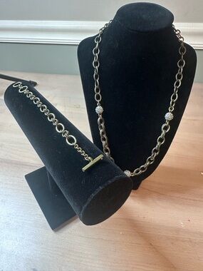 Gold-Tone Chain Necklace w/ Pave Ball Accents & bracelet: Chloe & Isabel